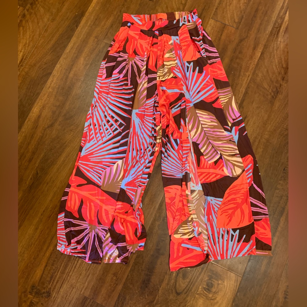 MAAJI CRYSTAL BALL PANTS - Orange/Red/Brown Floral Size large Wide Leg